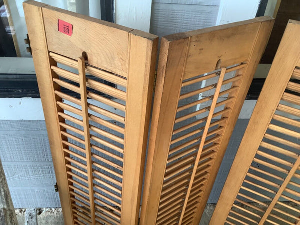Vtg  pair Rustic Wood Louver Window Shutters Salvage Shabby Chic Wooden 4 panels