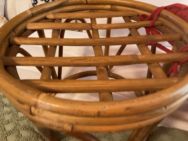 Vintage Retro Bamboo Bentwood Thonet Rattan Round Ottoman/Foot Stool/Table