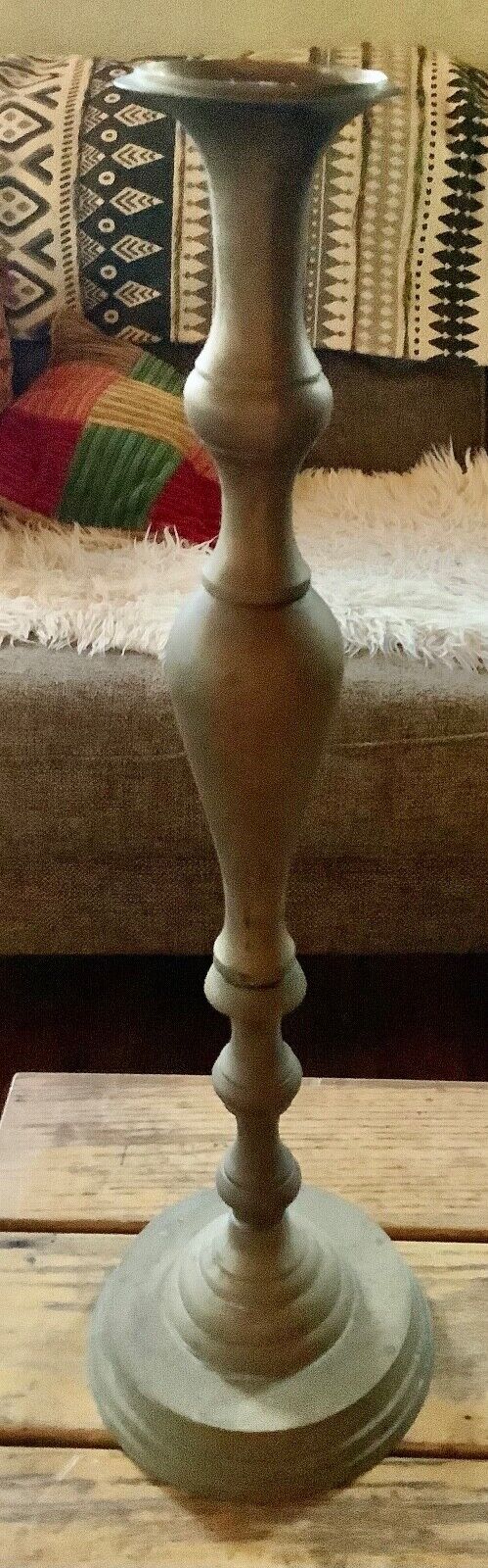 Vintage Large Brass Candlestick Floor Pillar Candle Holder Decor