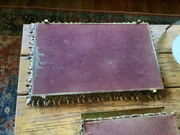 Vtg leaf Brass Mirror Vanity Dresser Table Top Footed Tray  with Kleenex box