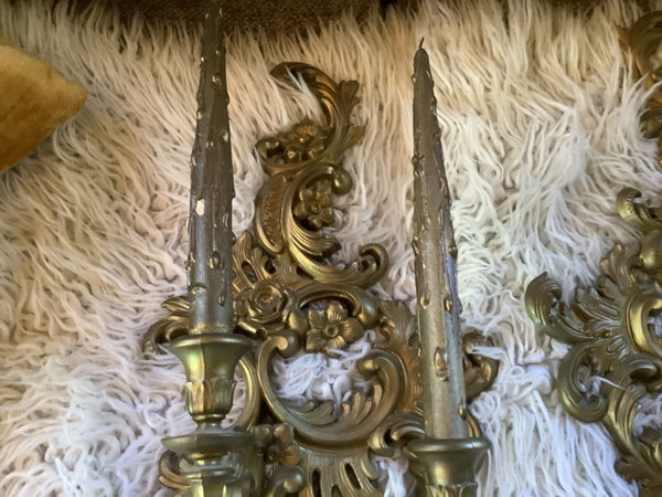 Vtg Syroco  burwood  4250 Candle Holder Wall Sconce Pair Hollywood Regency