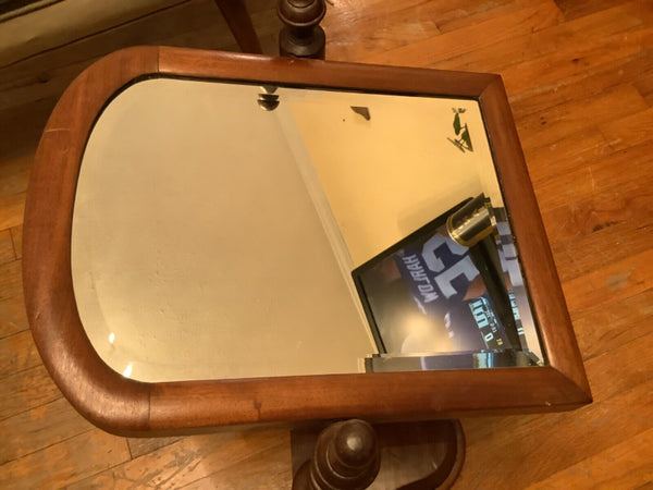Antique Vtg Wood Vanity Shaving Stand Dresser Table Top Swivel Beveled Mirror