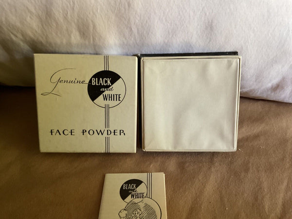 Vintage genuine Black and White Face Powder Box With Original Pamphlet