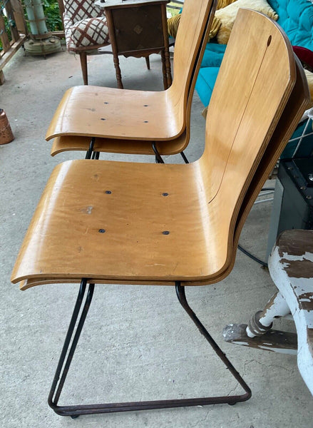 Vtg 4 Eames Dining Chairs Molded Plywood bent wood mcm mid century stacking