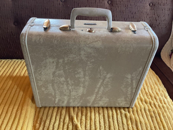 Vintage Samsonite  mid century  Shwayder Bros cream marble  Suitcase Luggage