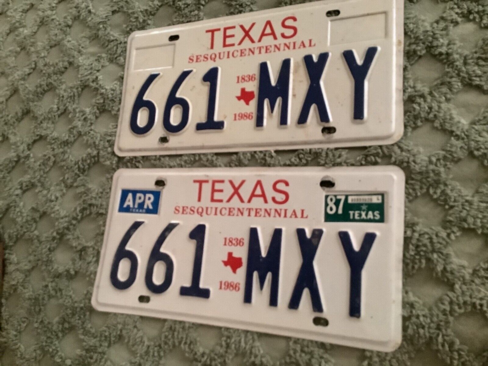 Old 1987 Texas License Plate 661-MXY Sesquicentennial 1836-1986 Embossed Vintage