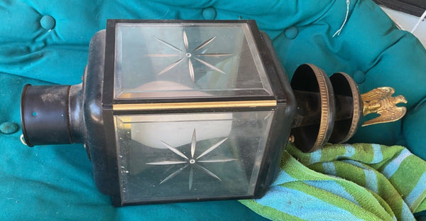 Vtg Lantern Outdoor  lamp post light  fixture  Cast Brass Eagle Finial starburst