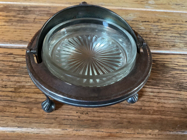 Vtg Dome Roll Top Butter Caviar Serving Dish w/Glass Insert Silverplate England