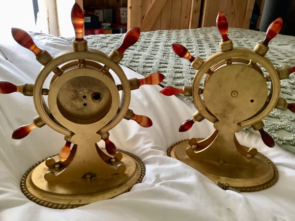 Antique ship wheel nautical clock & barometer rare Howell & james co.