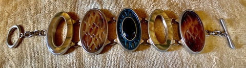 Vintage Large  5 Carved Stone Scarab Bracelet Estate Egyptian Revival