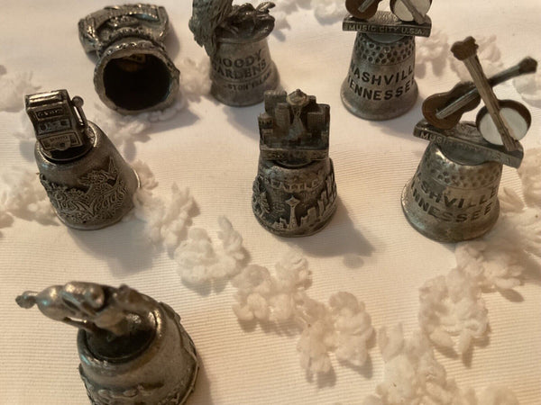 Lot vintage Tennessee Texas pewter silver tone souvenir topper thimbles