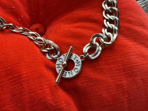 Vintage Monet Signed Silvertone Double Curb Link Chain Necklace gold tone