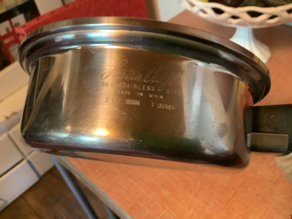 Vintage Lustre Craft 1 Quart 3 Ply Alloy Stainless Steel Saucepan Pot Lid Clean
