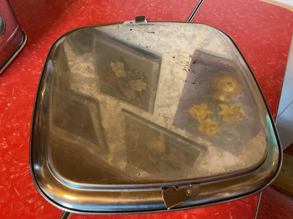 Vintage Lincoln Beautyware Stainless Cake Plate/Carrier Square Lock Lid & Handle