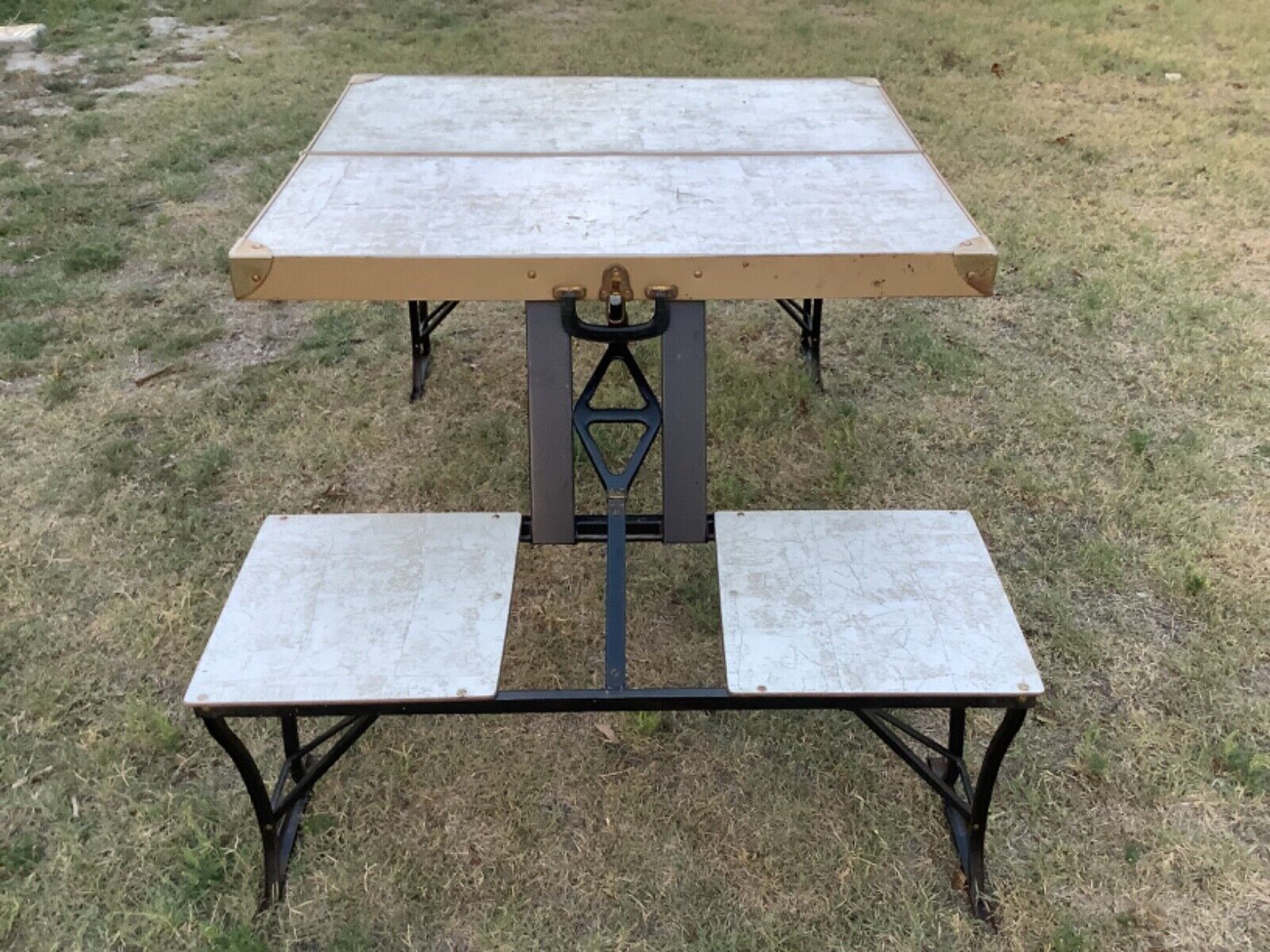 Vtg "Handy" Suitcase Folding Picnic Table  Chair  Milwaukee Stamping Co. camping