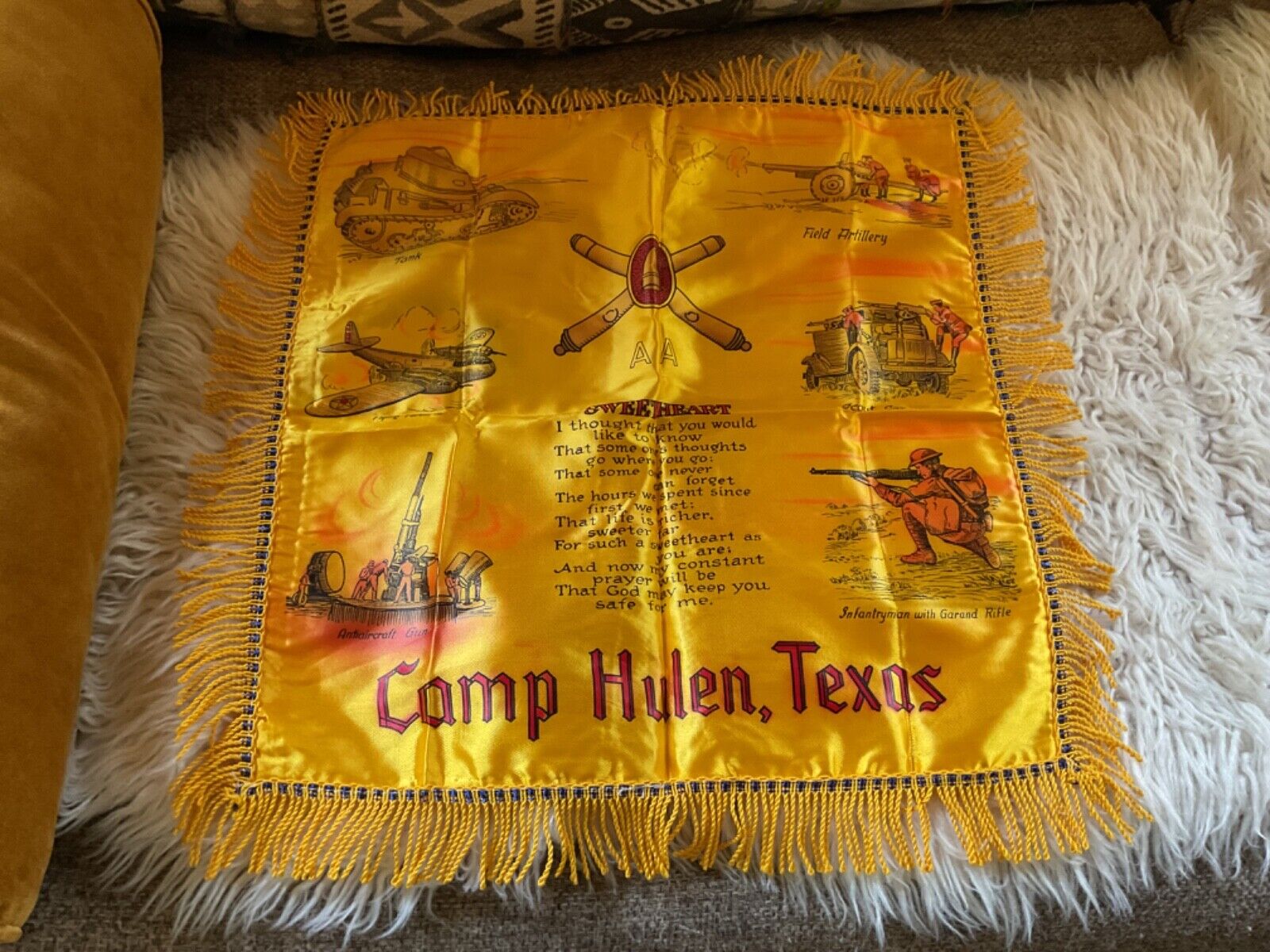 WWII Era US Army Coast Artillery  Camp Hulen Texas  Pillow Sham case cover