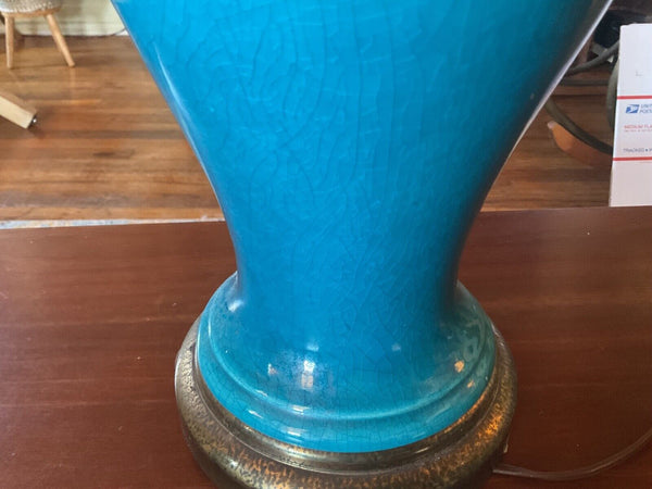 Vtg  MCM mid century modern blue turquoise Ginger Jar Style Ceramic table lamp