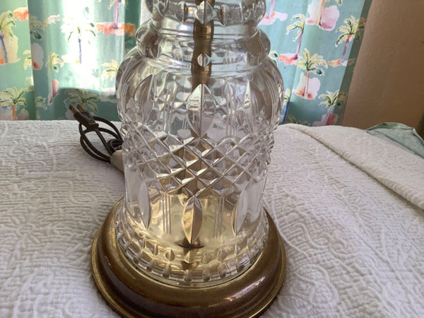 Vtg Frederick cooper cut glass crystal column Brass Table Lamp Hollywood regency