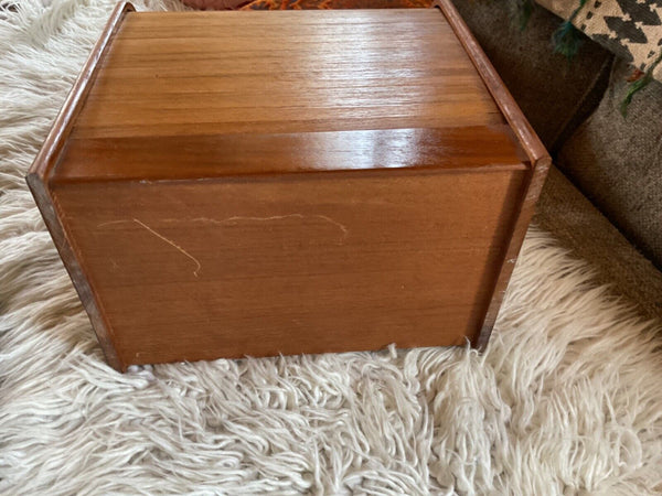 Vintage Mid Century Modern Teak Tech Roll Top Wood Storage Box Organizer Texas