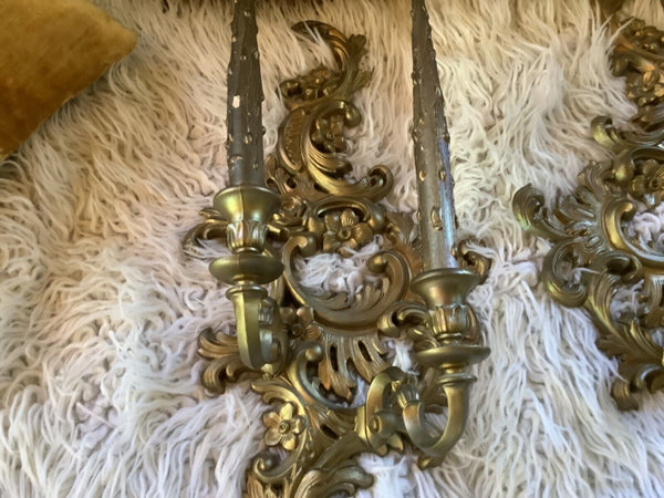 Vtg Syroco  burwood  4250 Candle Holder Wall Sconce Pair Hollywood Regency