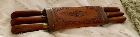 Antique Vintage Hand Carved 6 Steak Knife Set Wood wooden India