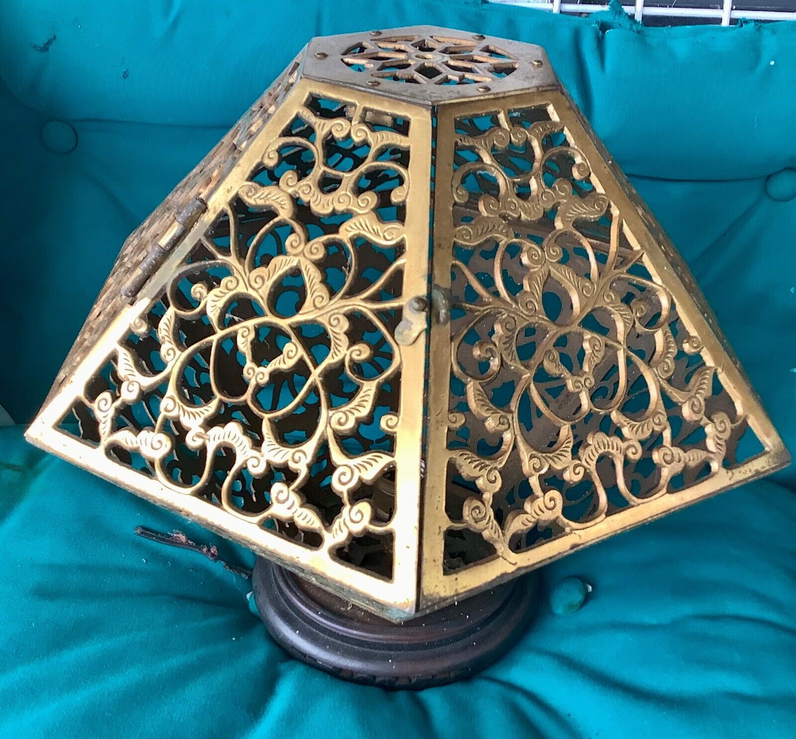 Vtg  Moroccan pierced Brass Ceiling Light Fixture lamp mid century modern