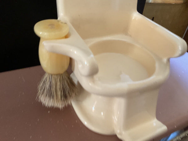 Vtg Andre Richard Japan Ceramic Barber Chair Shaving Mug, Brush, Soap Bar,Razor