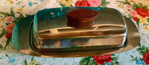 Dolphin Mid-century Modern Stainless Steel Butter Dish with Wood Knob Japan