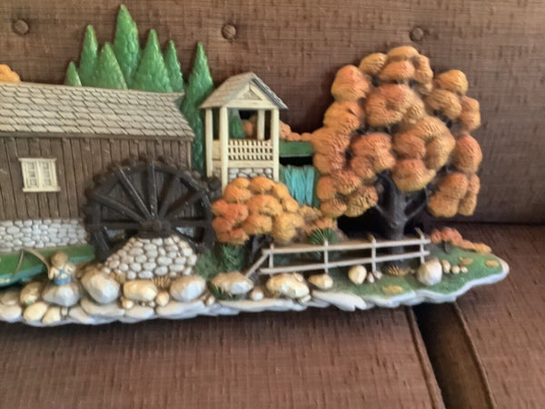Vtg Burwood Products 2426 Wall Hanging 1980 Old Grist Mill Water Wheel Autumn NM