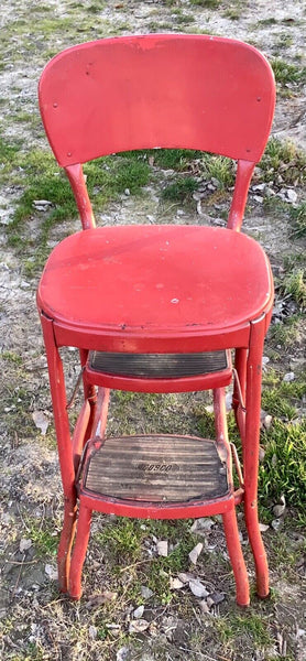 MCM Vintage Red Cosco Kitchen Step Stool Chair Pull Out Steps  mid century retro