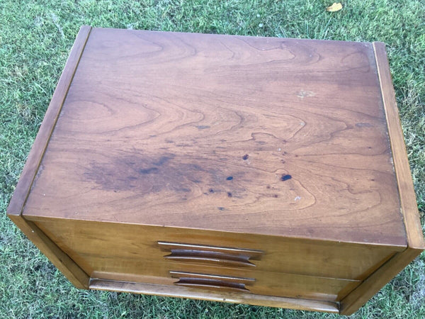 Vtg Danish Mid-Century Modern Sculptural End Table Nightstand mcm Wood wooden