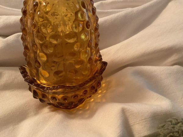 Vintage Fenton Amber Fairy Lamp Hobnail Glass Votive 2 Piece Candle Holder