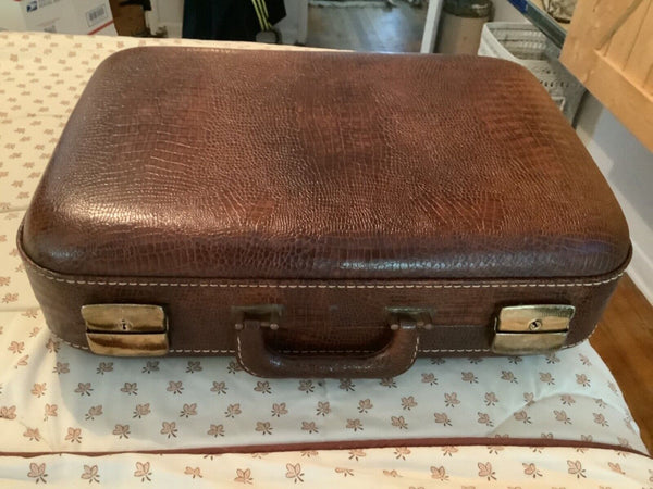 Vintage Olympic Luggage Corp Suitcase faux alligator crocodile Brown