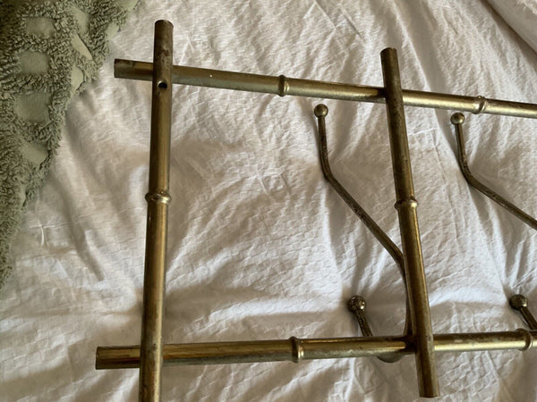 Vintage faux bamboo  Brass gold tone wall Coat & Hat Rack