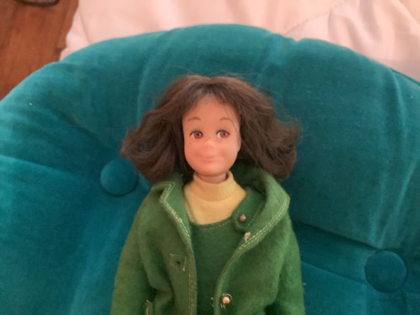 Vintage Barbie SKIPPER 1963 doll with Clothes green dress coat brunette