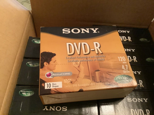 Sony DVD-R 4.7GB 120 Minute Blank Disc 10-Pack lot 10 case new 100 total