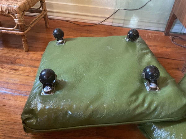 Vtg MCM STACKing 3 CUSHIONS ROLLING green FOOTSTOOL OTTOMAN mid century stool