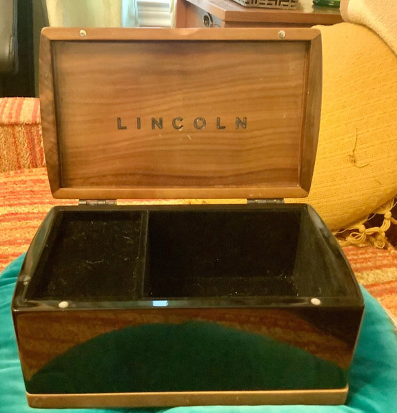 Lincoln Continental Walnut Wood Valet Jewelry Box Brown/Black W/ Drawer Velvet