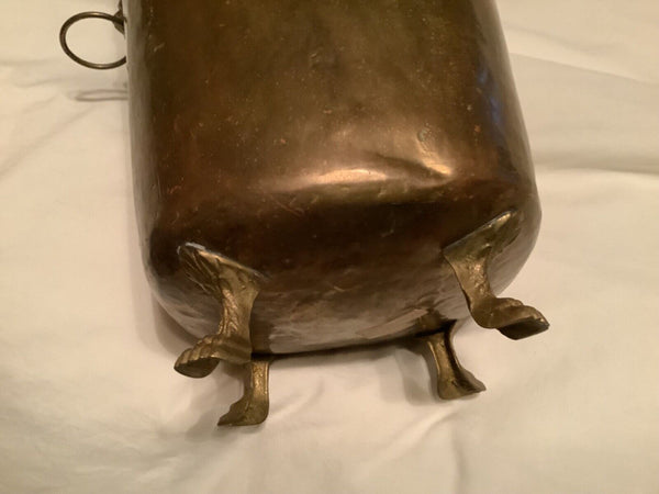 Vintage Brass Wastebasket Footed Trash Can planter Lions Head claw feet