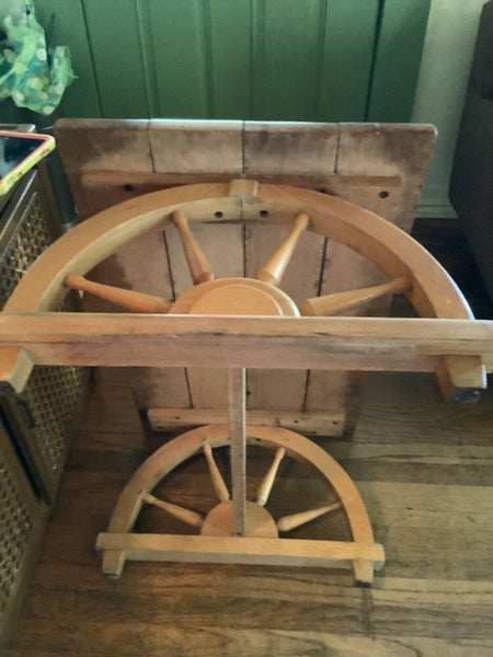 Mid Century Solid Oak Wagon Wheel Coffee Table  (CT39)