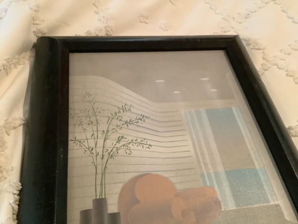 Vtg art deco Lithograph on canvas Personal Preference Inc. frame chair  plant