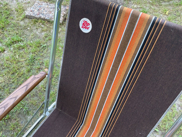 Vintage Zip Dee Brown Stripe Folding Chair Chrome + Wood AIR stream & foot rest