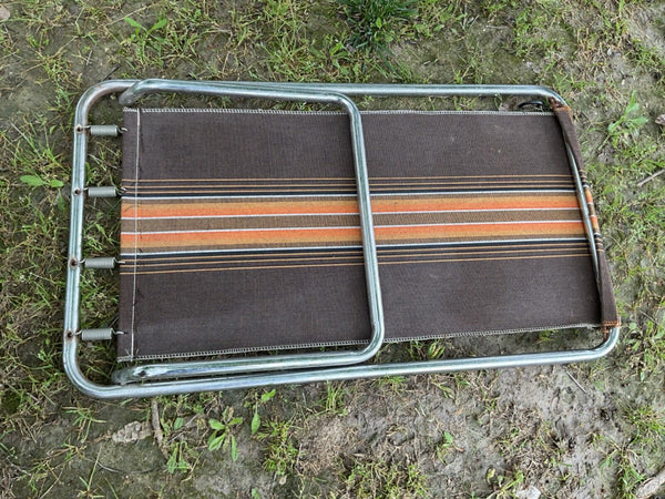 Vintage Zip Dee Brown Stripe Folding Chair Chrome + Wood AIR stream & foot rest