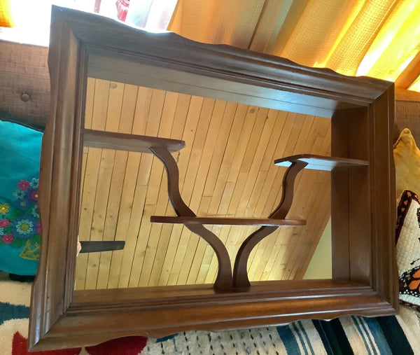 Mid Century Modern Mcm wood  Shadow Box Display Shelves Wall Mirror