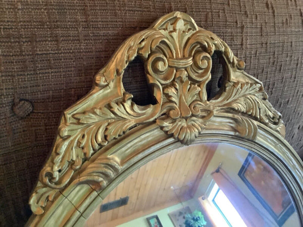 Vintage antique Wood Carved Gold Gesso Framed Mirror Round Rococo Style