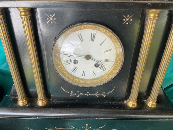 Antique  cherub Unmarked  Clock 8 Day Strike Mantle Clock  Slate  Marble 1880’s