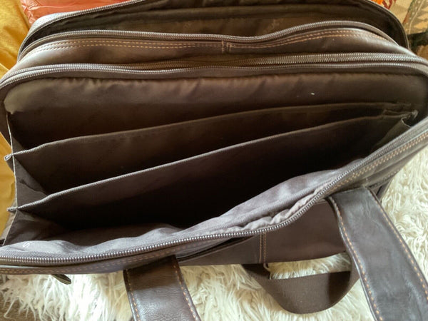 Samsonite Brown Thick  Soft Leather Briefcase Travel Bag Computer VTG