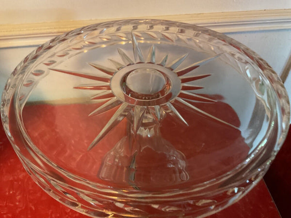 Vintage Heavy Glass crystal  Round Pedestal Cake Plate Stand W/Rum Well