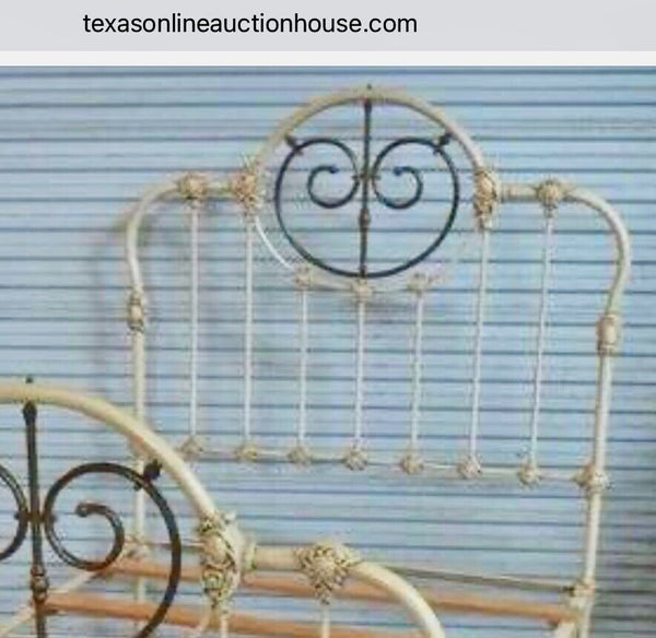 Antique Vtg Cast Iron brass Full Bed Frame Country Cottage Shabby Chic  Iron Bed