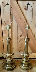 PAIR Vtg MID CENTURY TOMMY PARZINGER ERA SIGNED STIFFEL BRASS TABLE LAMPS